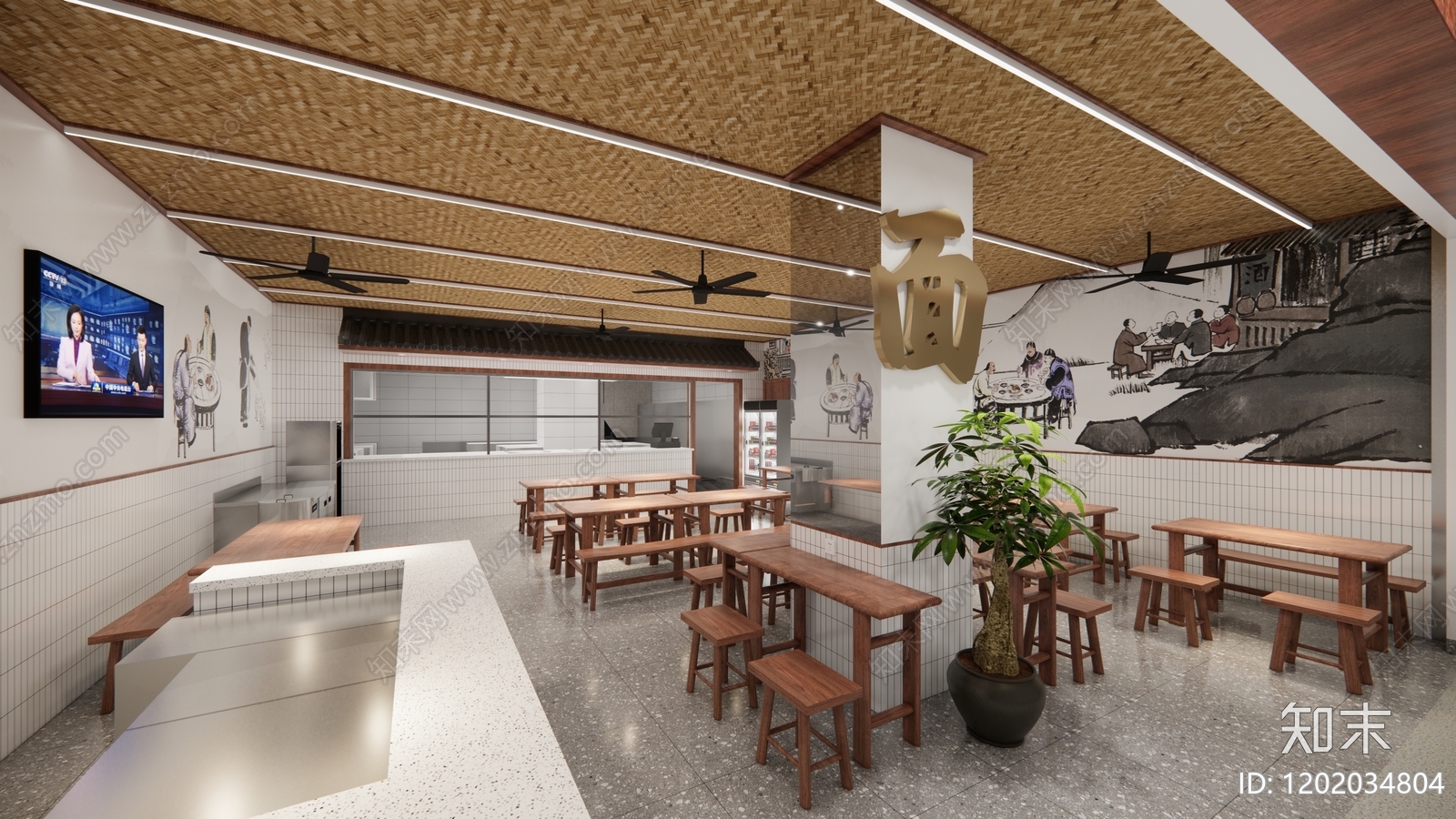 现代新中式快餐店cad施工图下载【ID:1202034804】