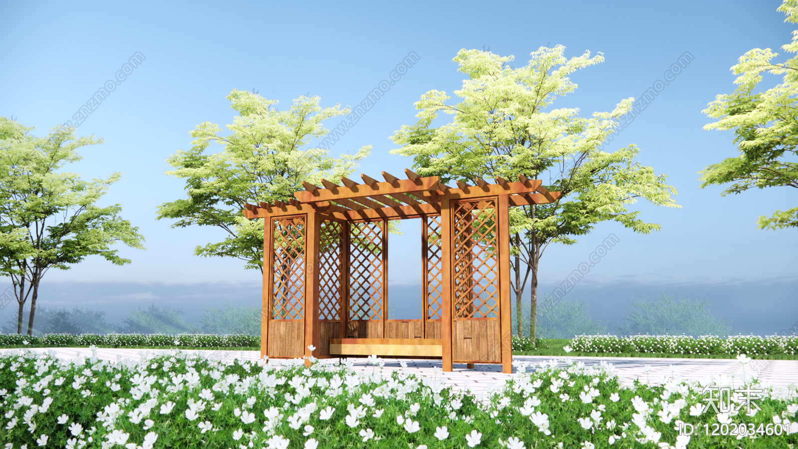 现代廊架SU模型下载【ID:1202034601】