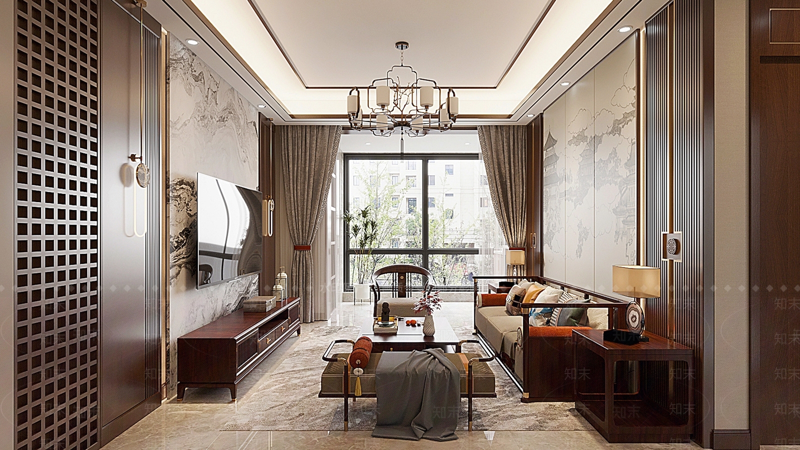 新中式家居客厅3D模型下载【ID:1202035425】