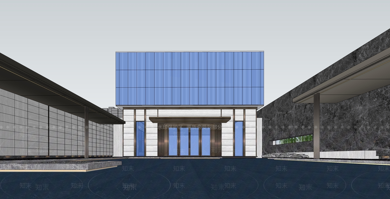 现代售楼处建筑SU模型下载【ID:1202035761】
