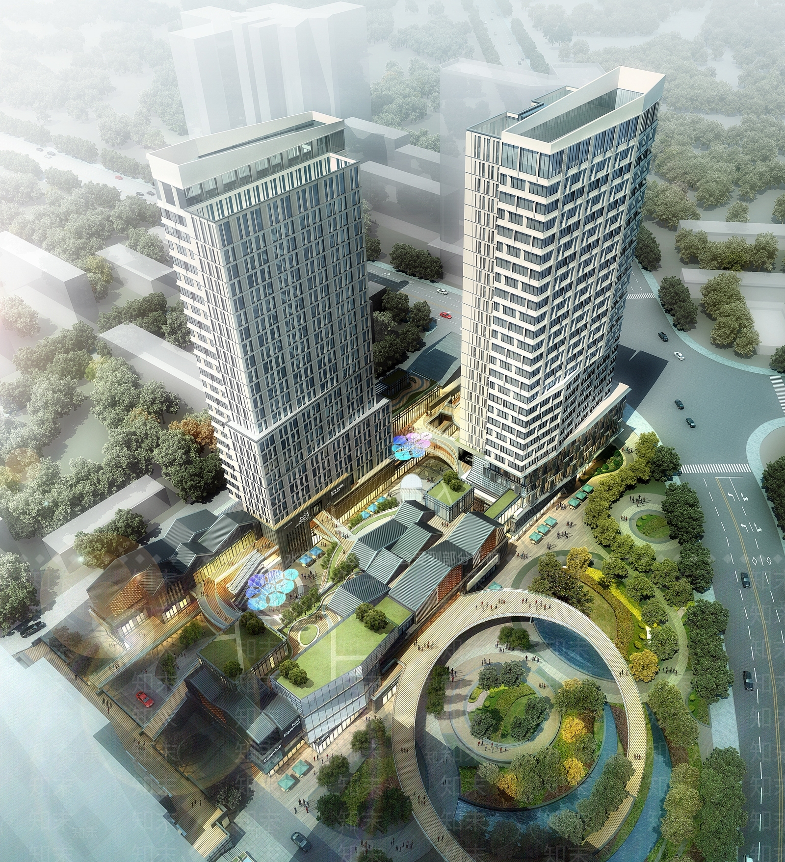 现代新中式商场建筑SU模型下载【ID:1202039845】