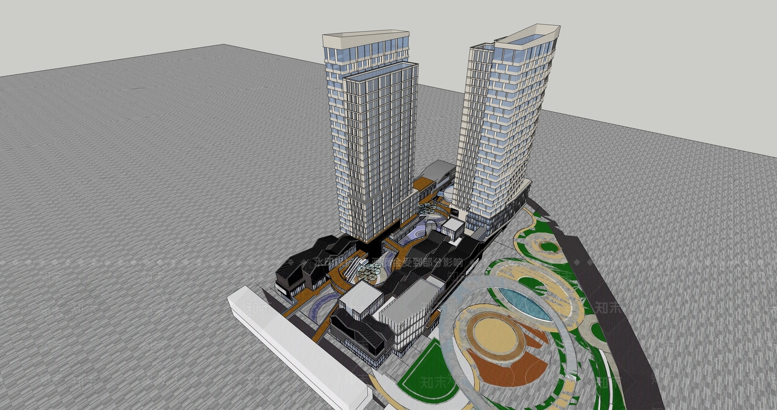 现代新中式商场建筑SU模型下载【ID:1202039845】