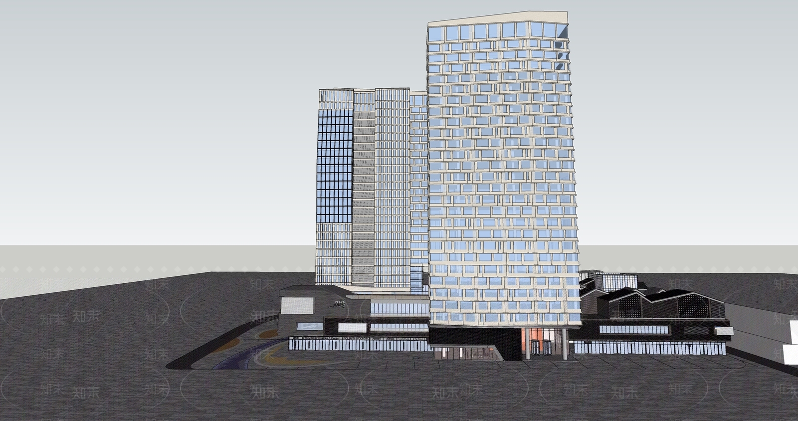 现代新中式商场建筑SU模型下载【ID:1202039845】