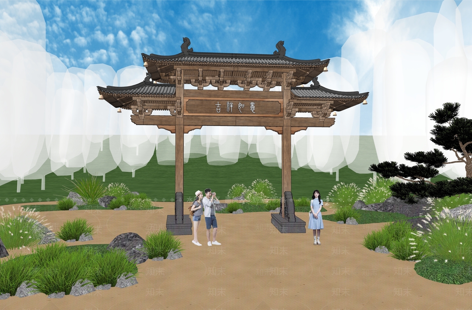 新中式中式牌坊牌楼SU模型下载【ID:1203793207】