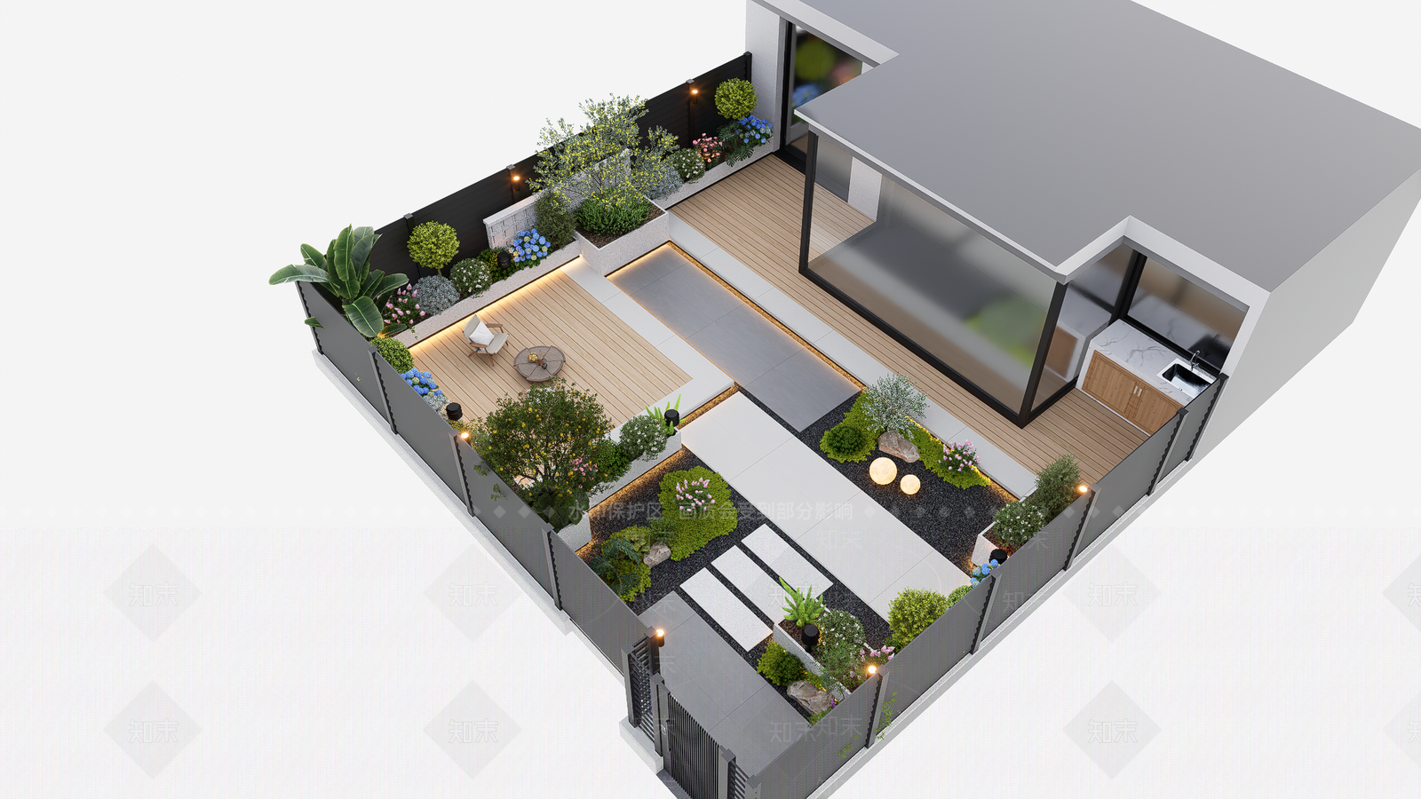 现代简约别墅庭院SU模型下载【ID:1202045398】