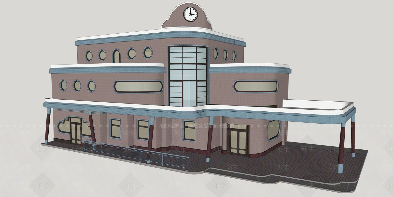 复古售楼处建筑SU模型下载【ID:1202046801】
