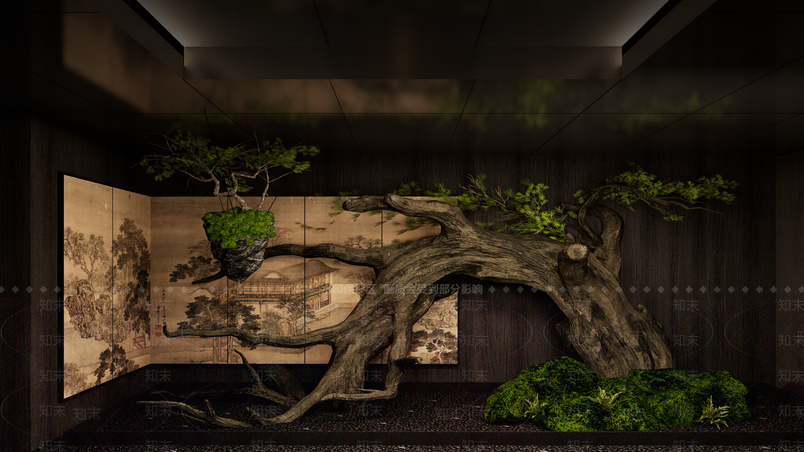 新中式中式室内景观SU模型下载【ID:1202058361】