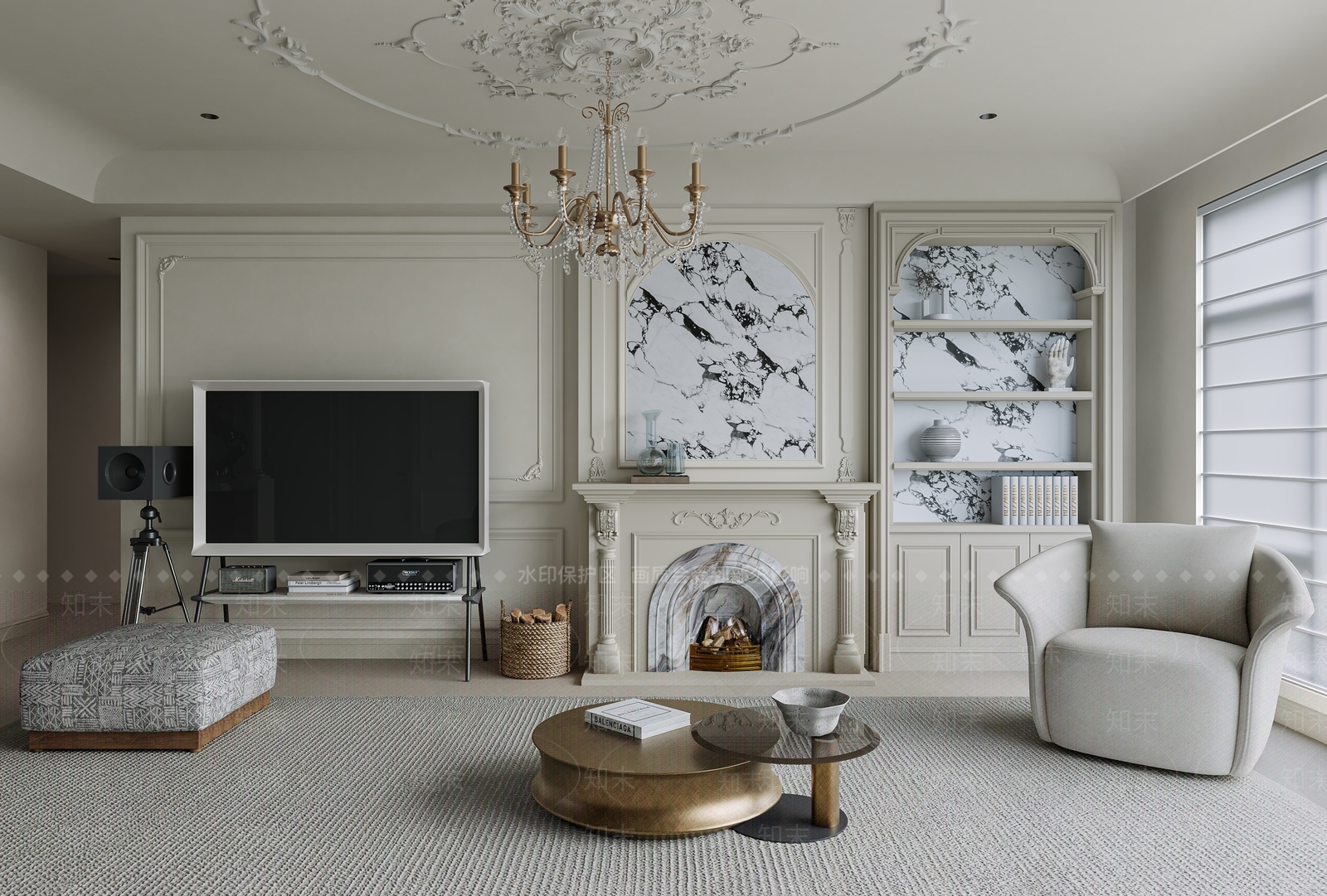 法式美式大平层客餐厅3D模型下载【ID:1202058755】