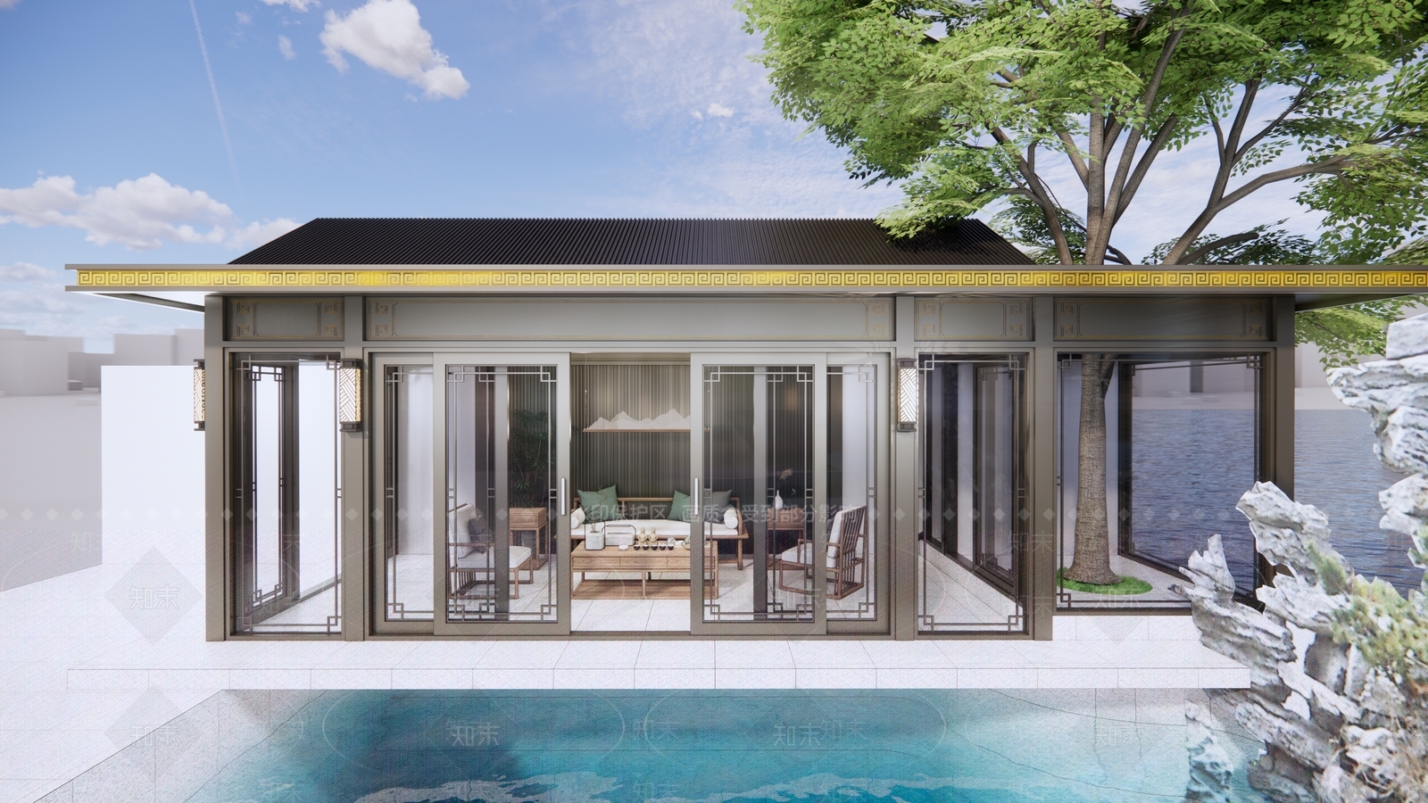 新中式中式亭子SU模型下载【ID:1204080511】