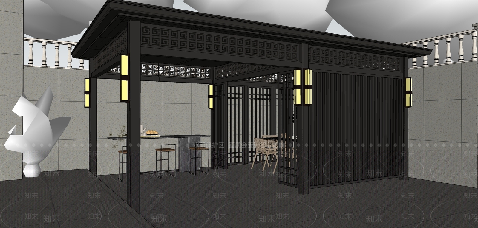 现代新中式亭子SU模型下载【ID:1204044440】