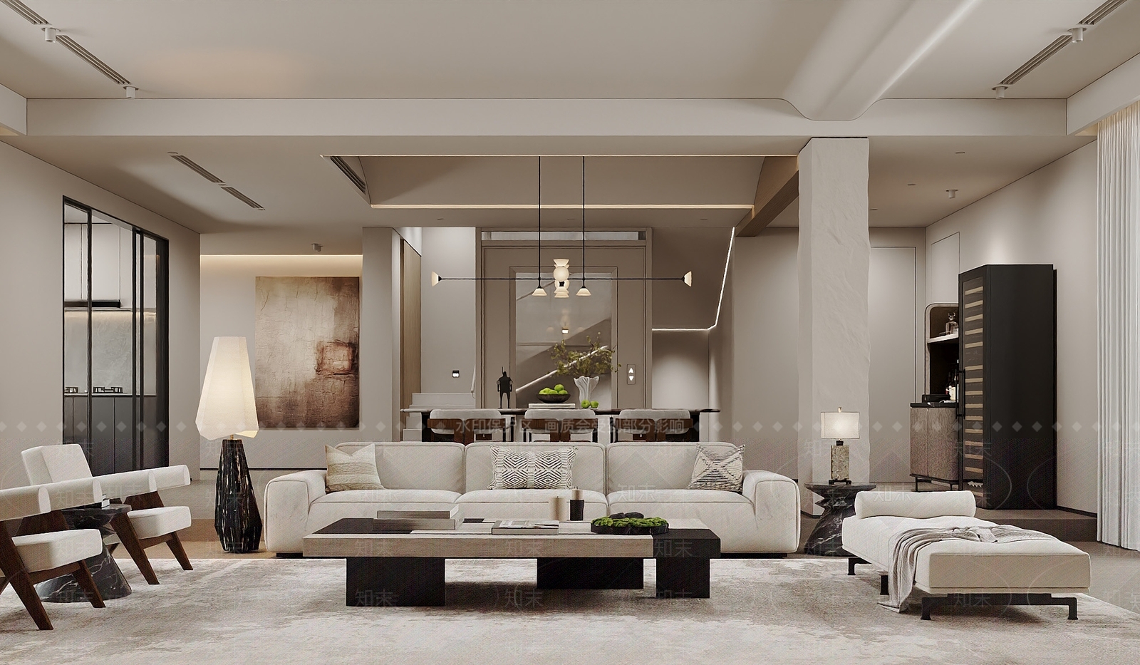 现代简约别墅客厅3D模型下载【ID:1202067443】