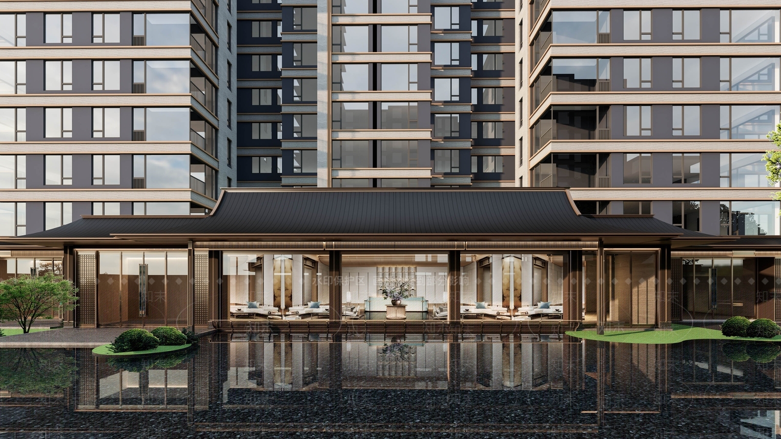 新中式轻奢高层住宅SU模型下载【ID:1202068264】