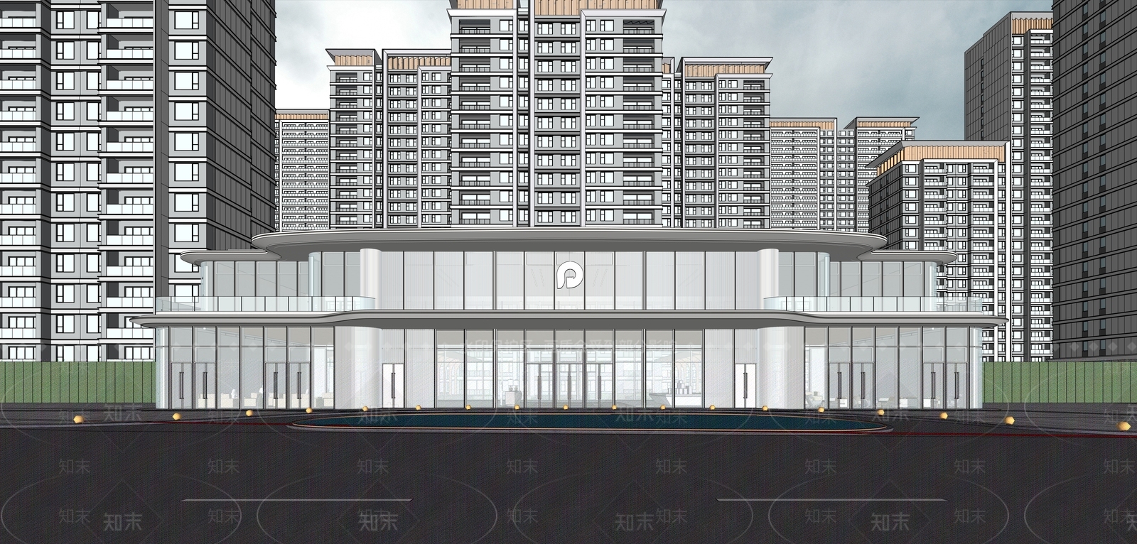 现代售楼处建筑SU模型下载【ID:1202068733】