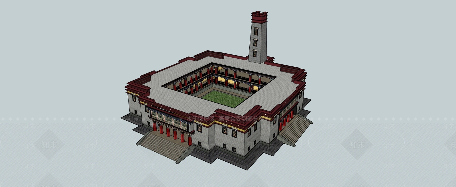 中式古建筑SU模型下载【ID:1202068729】