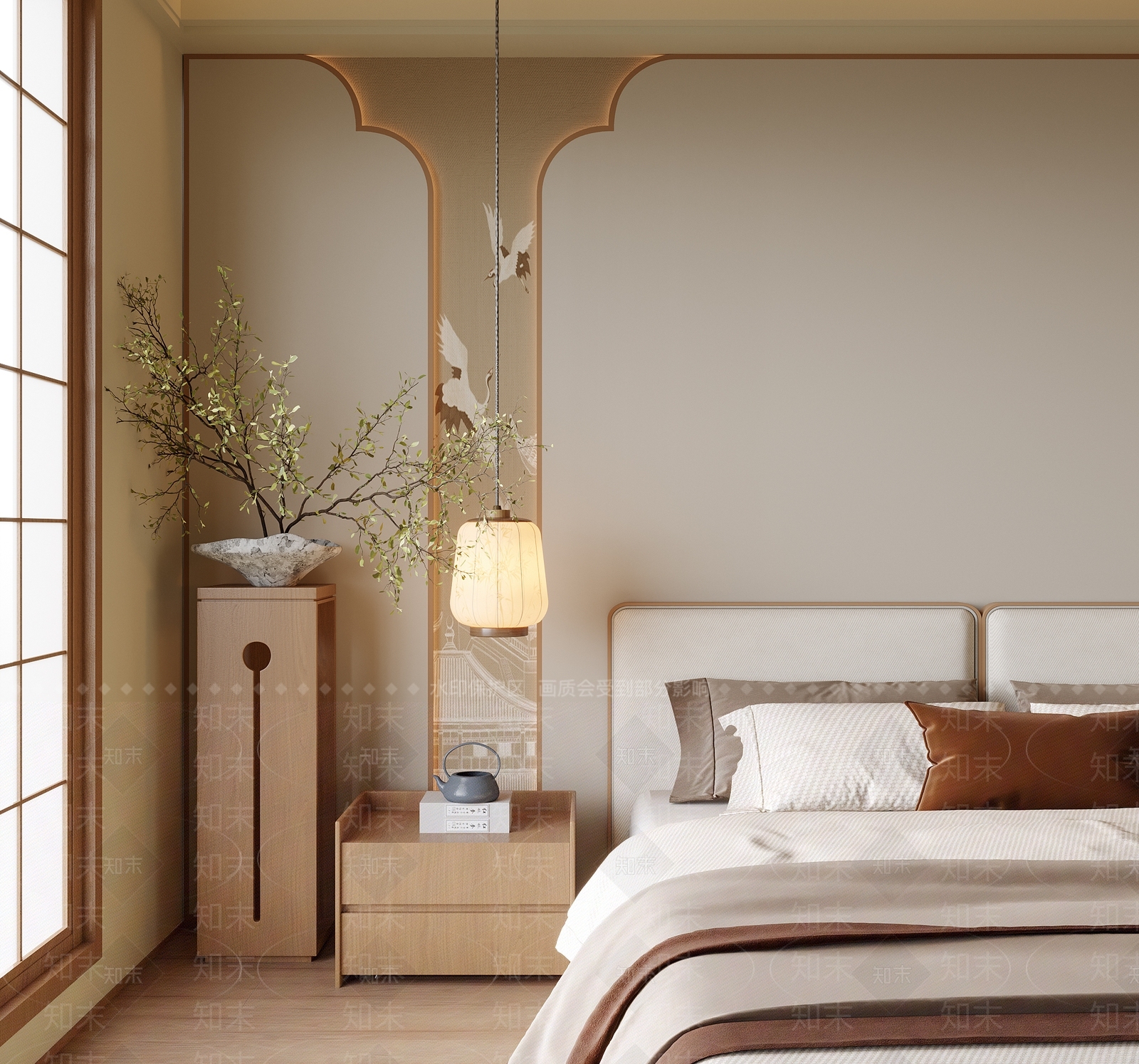 日式新中式家居卧室3D模型下载【ID:1202069926】