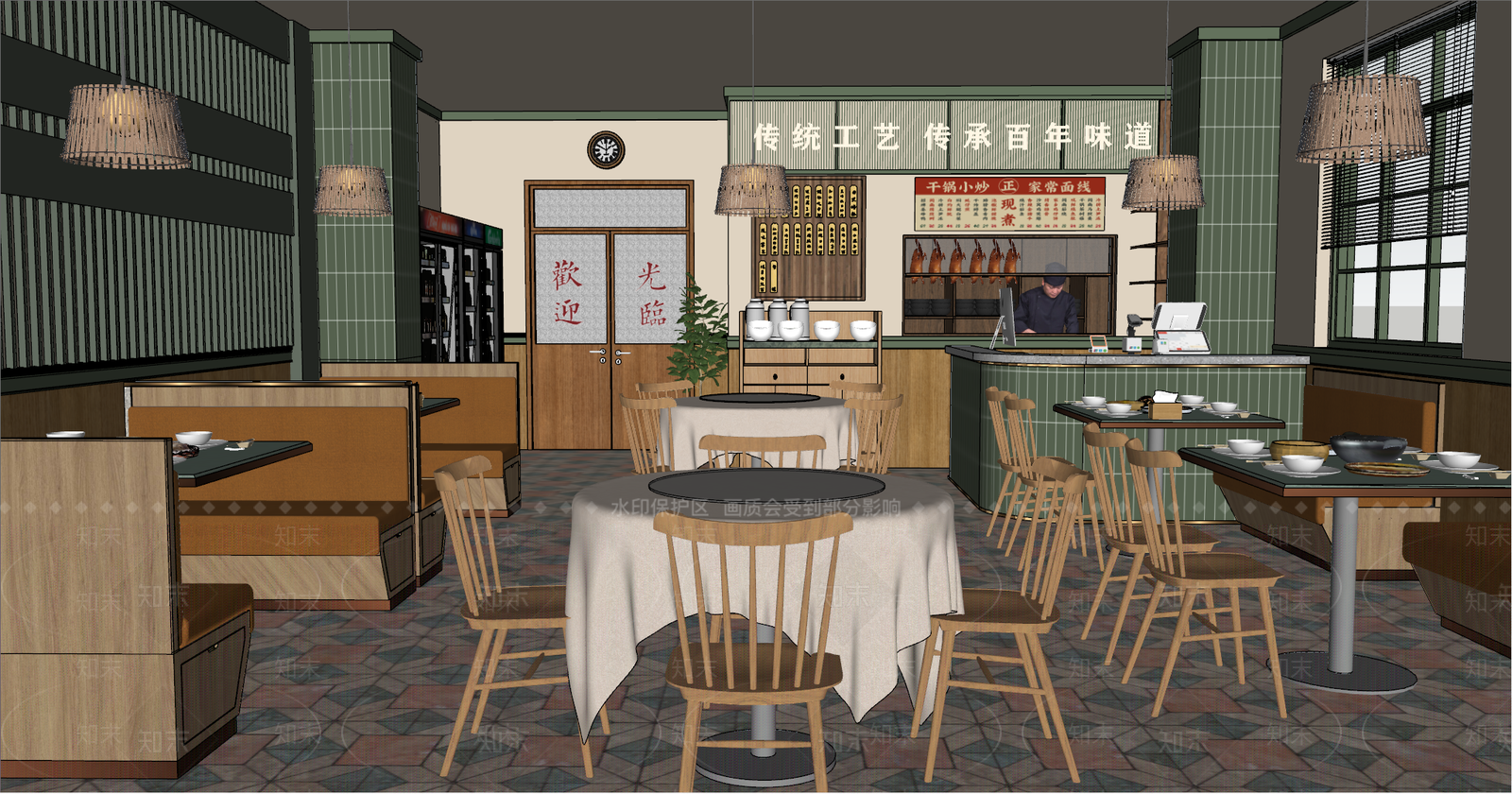 新中式现代中餐厅SU模型下载【ID:1202070714】