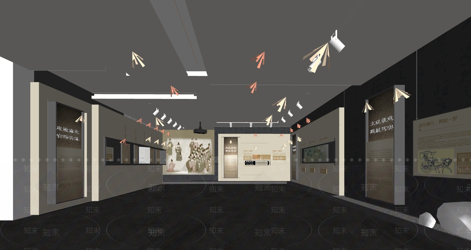 现代新中式博物馆展厅SU模型下载【ID:1202070813】