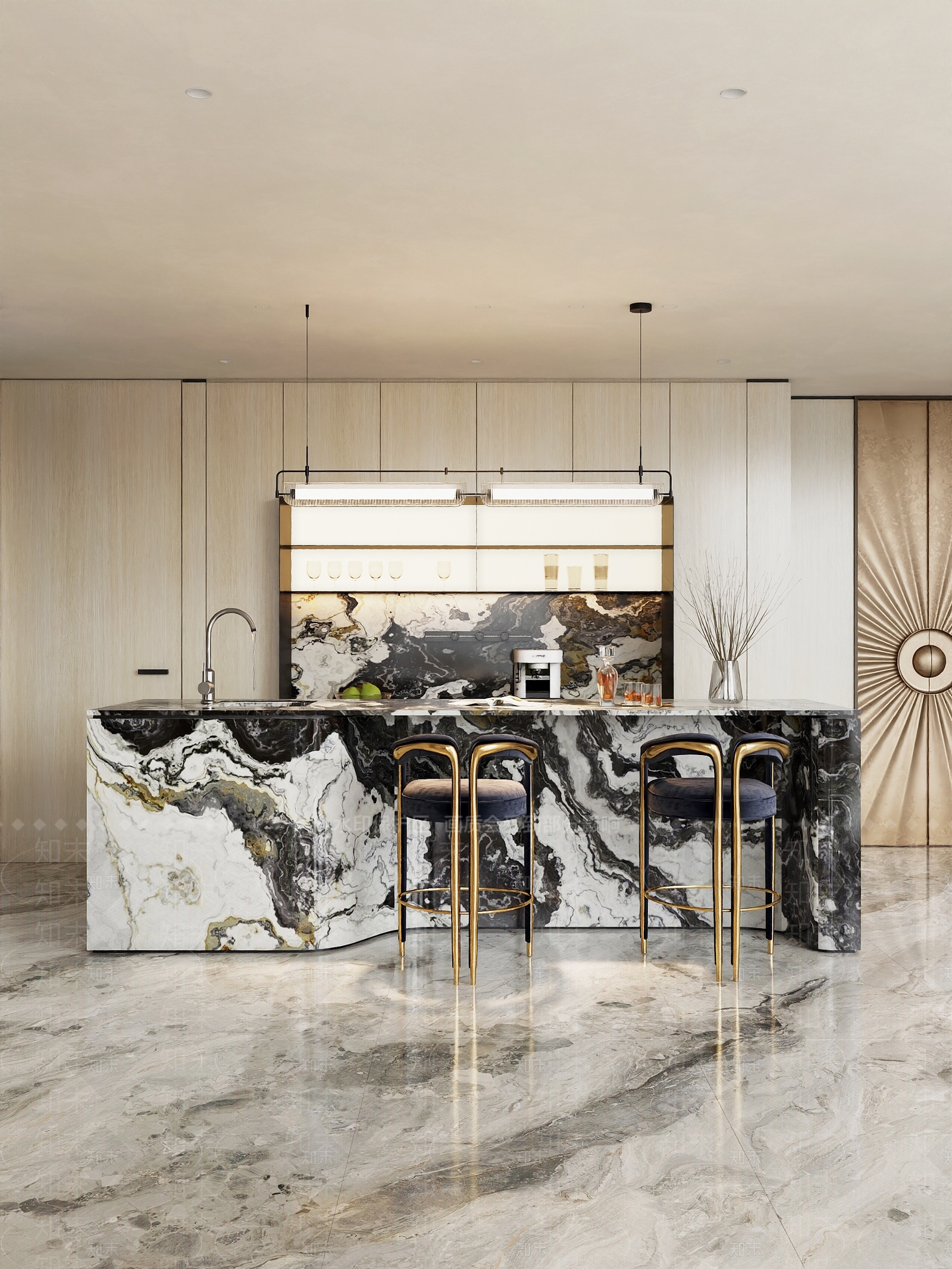 轻奢意式别墅餐厅3D模型下载【ID:1202072906】