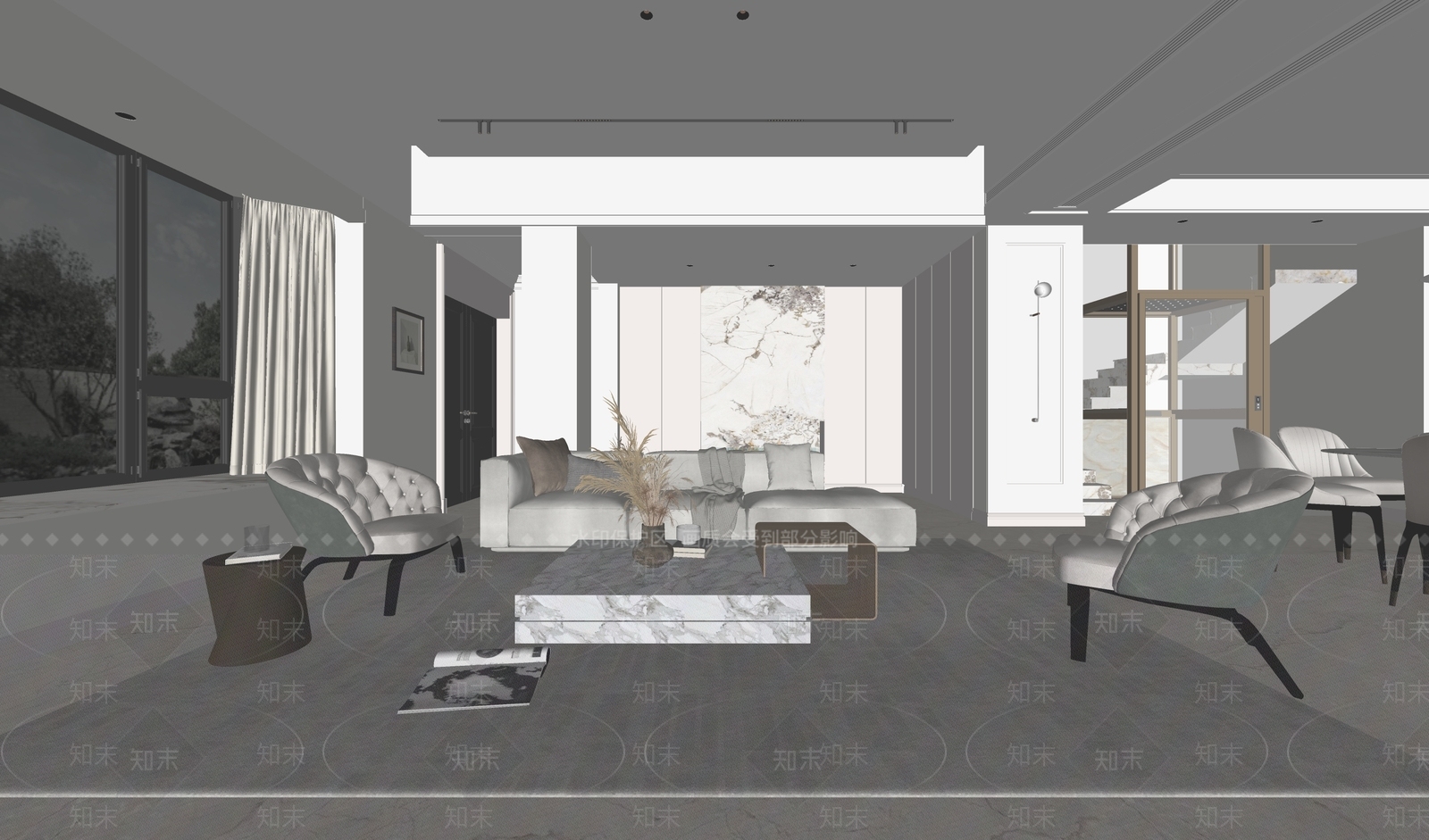 现代别墅客厅SU模型下载【ID:1202075263】