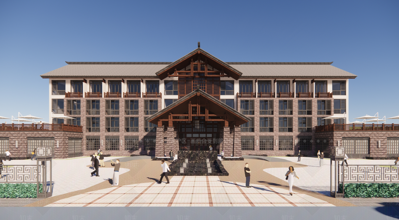 中式民宿建筑SU模型下载【ID:1202075933】