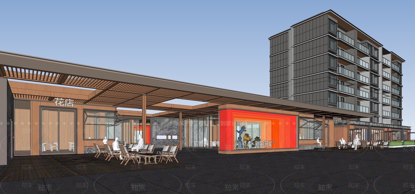 现代售楼处建筑SU模型下载【ID:1202077471】
