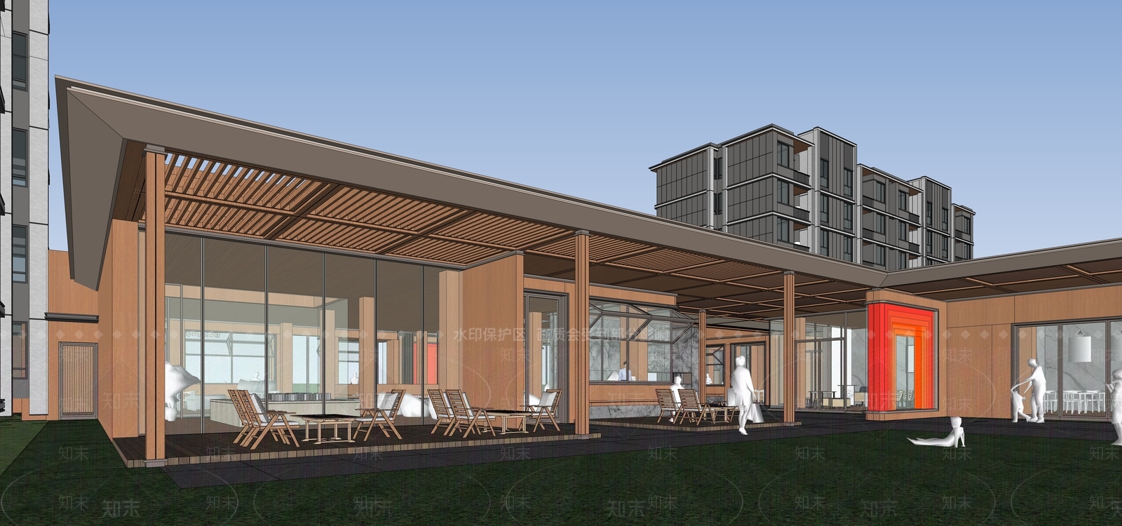 现代售楼处建筑SU模型下载【ID:1202077471】