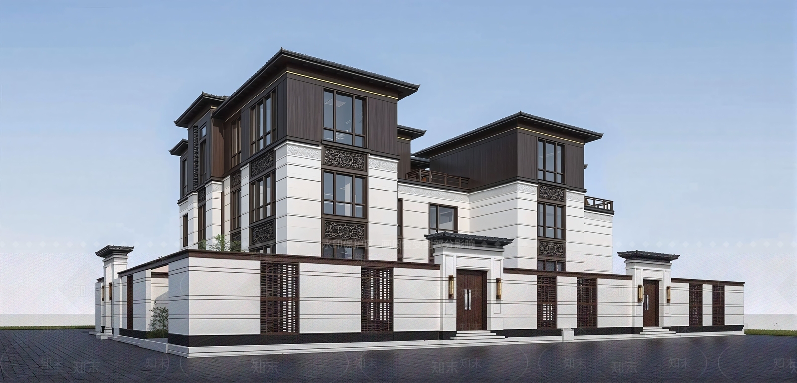 新中式联排别墅SU模型下载【ID:1202078625】