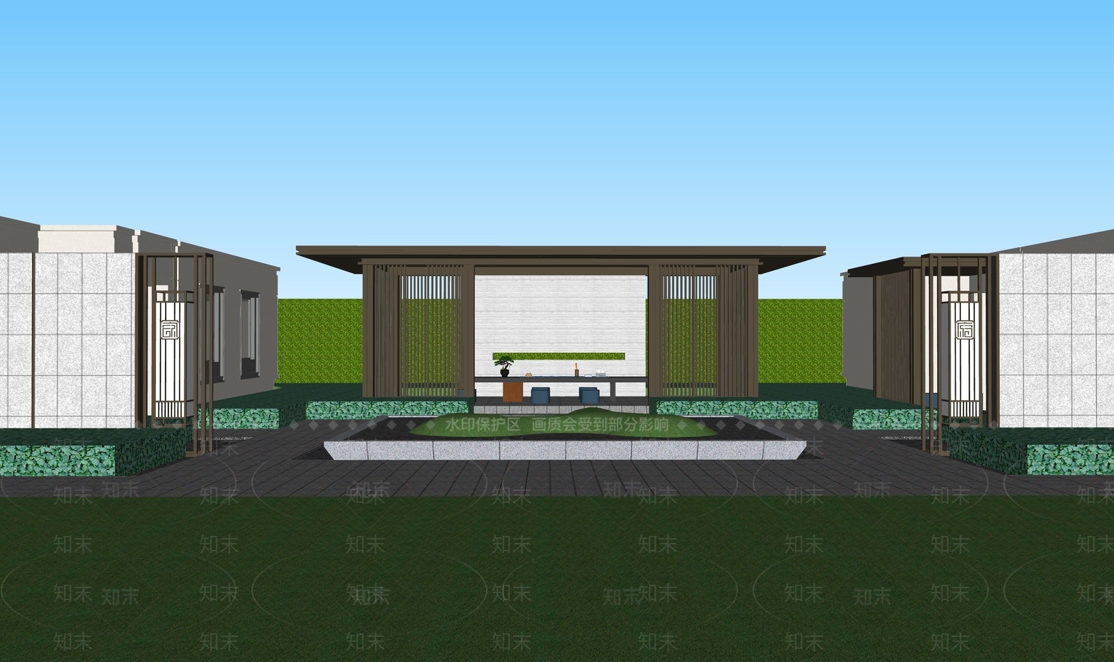 现代新中式售楼处建筑SU模型下载【ID:1202079637】