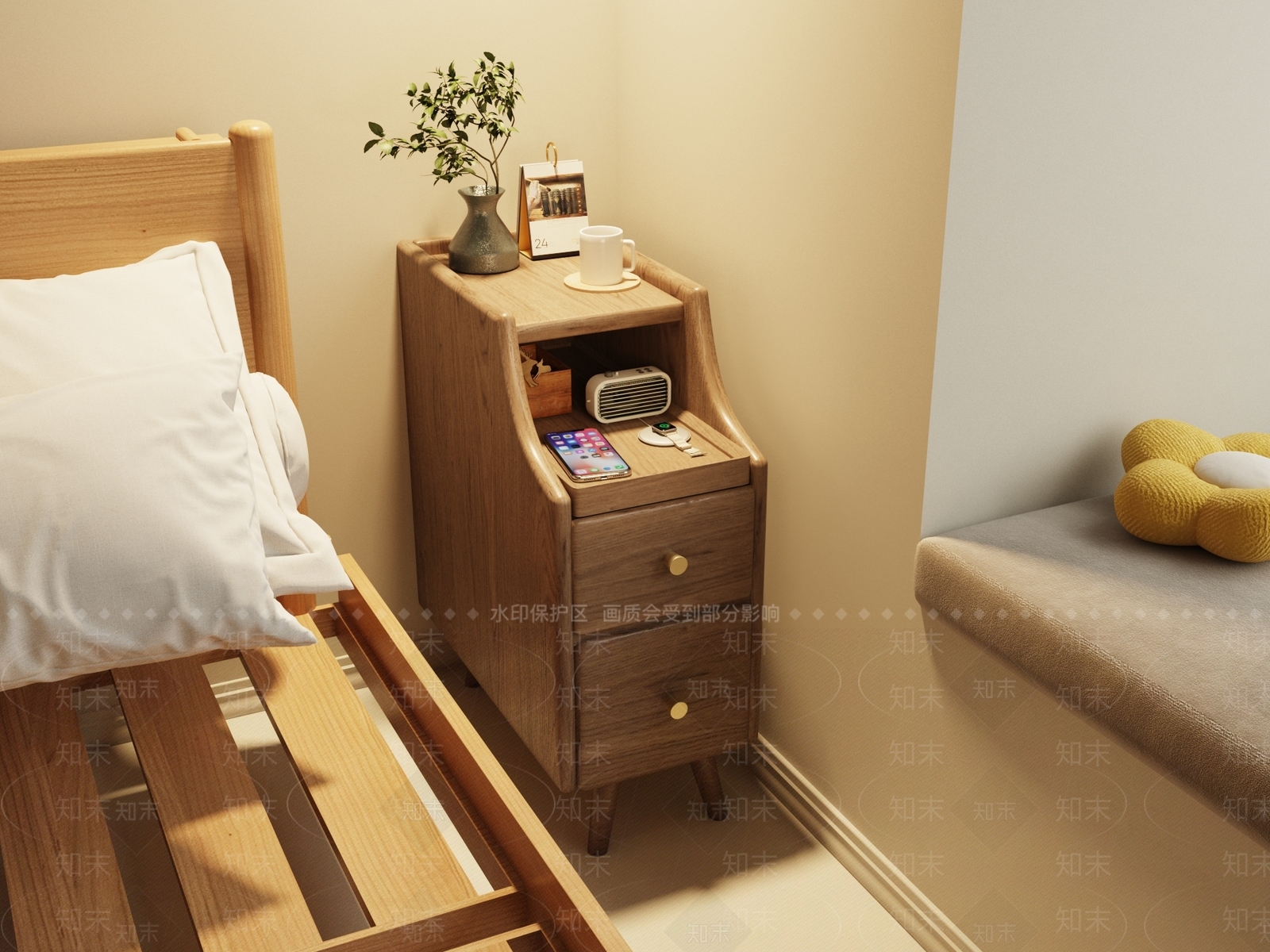 中古原木床头柜3D模型下载【ID:1202083213】