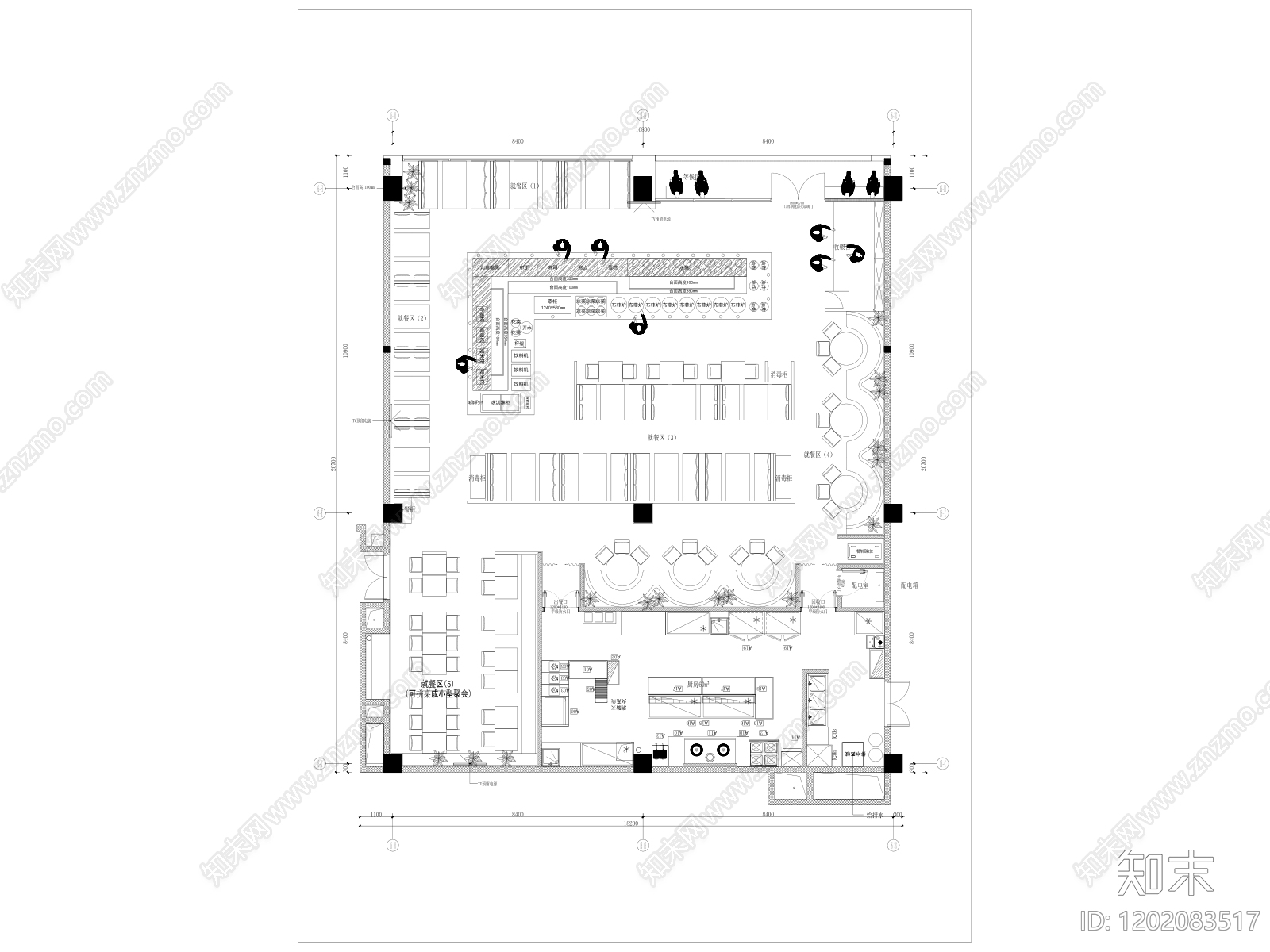 现代自助餐厅cad施工图下载【ID:1202083517】