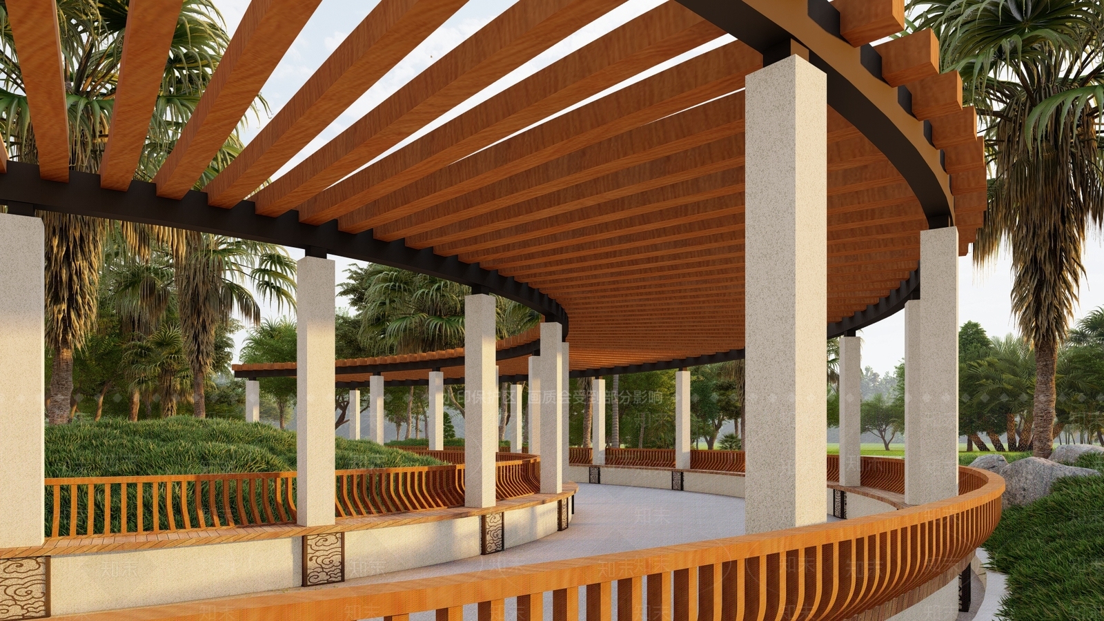 现代新中式廊架SU模型下载【ID:1202086172】