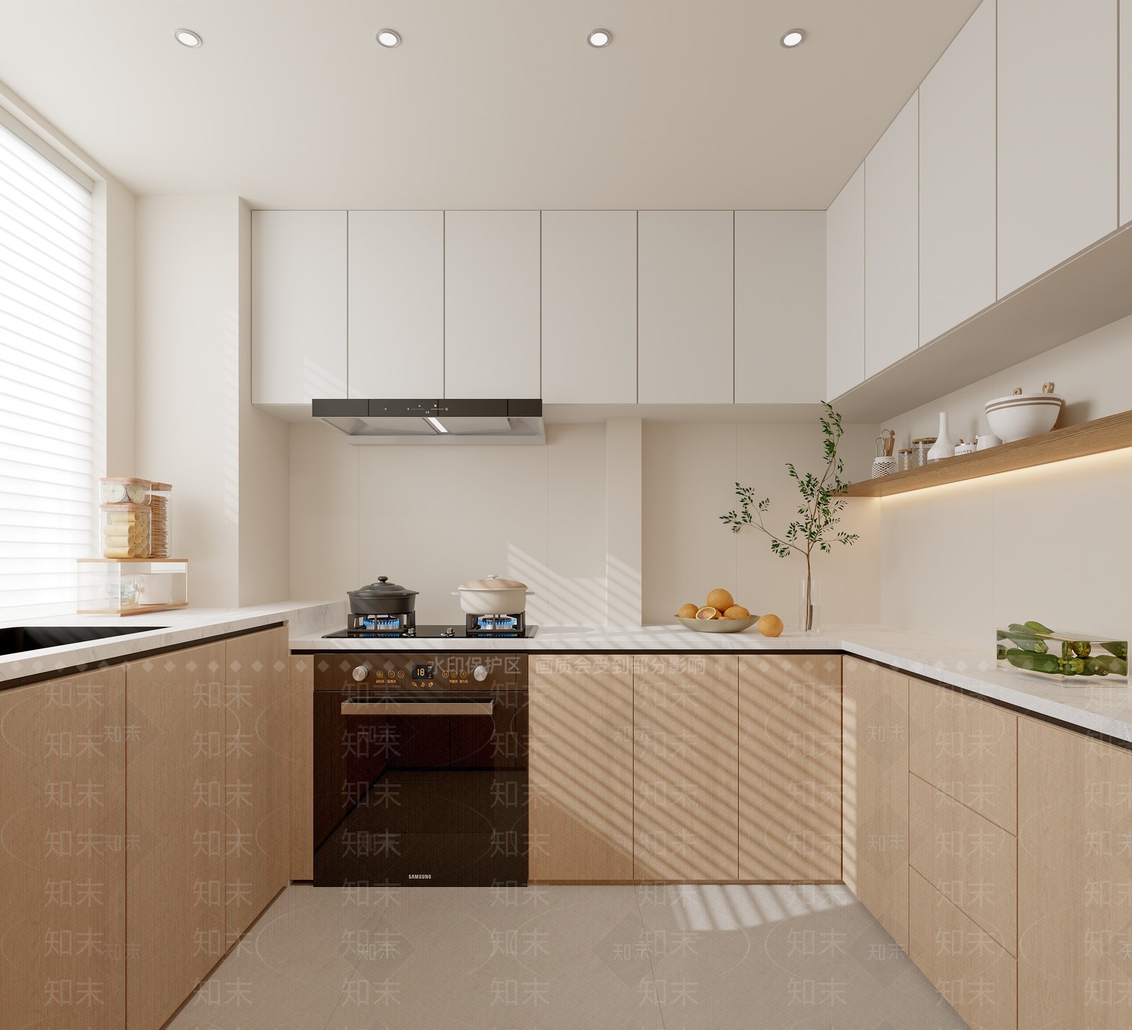 原木奶油封闭式厨房3D模型下载【ID:1202086549】