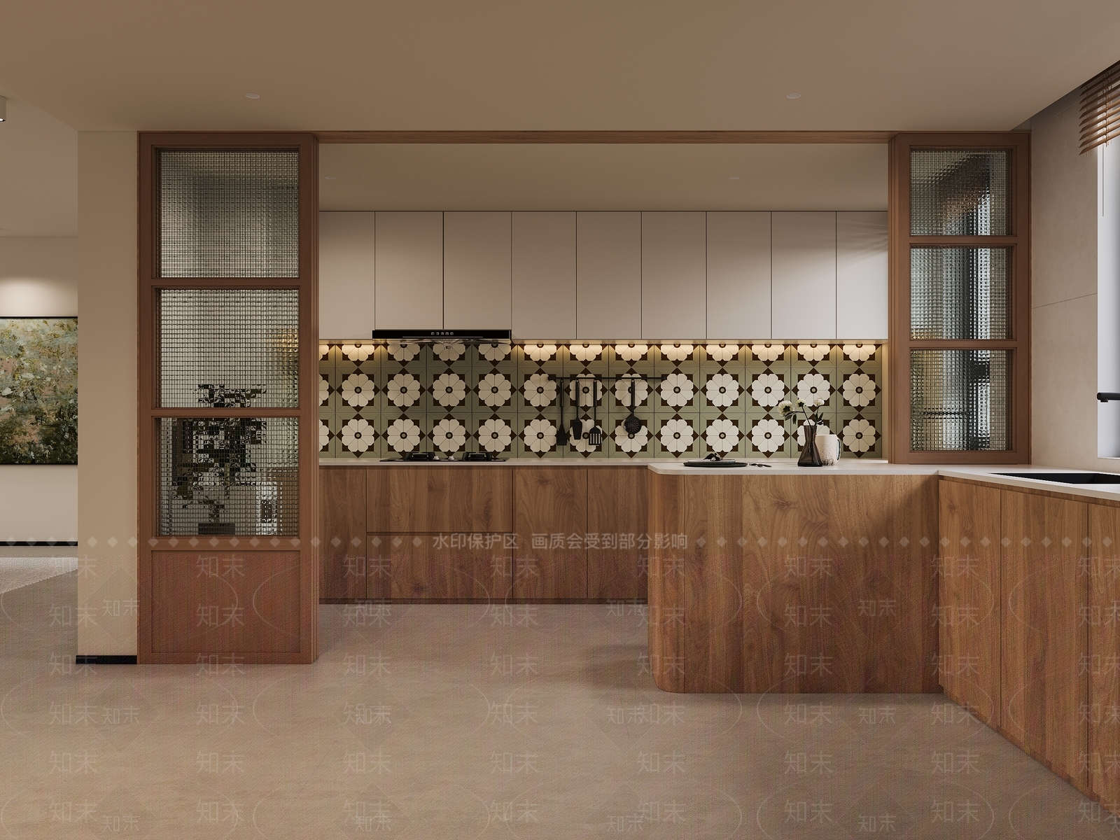 原木北欧封闭式厨房3D模型下载【ID:1202087842】