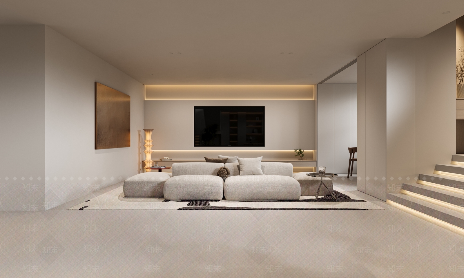 北欧奶油别墅客厅3D模型下载【ID:1202089316】