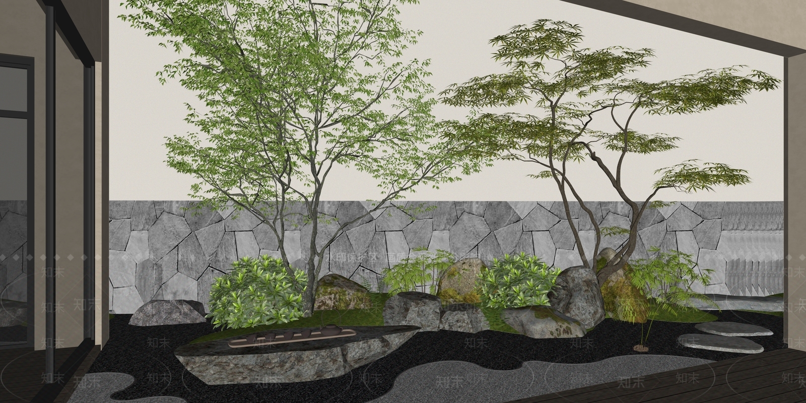 新中式现代室内景观SU模型下载【ID:1202096971】