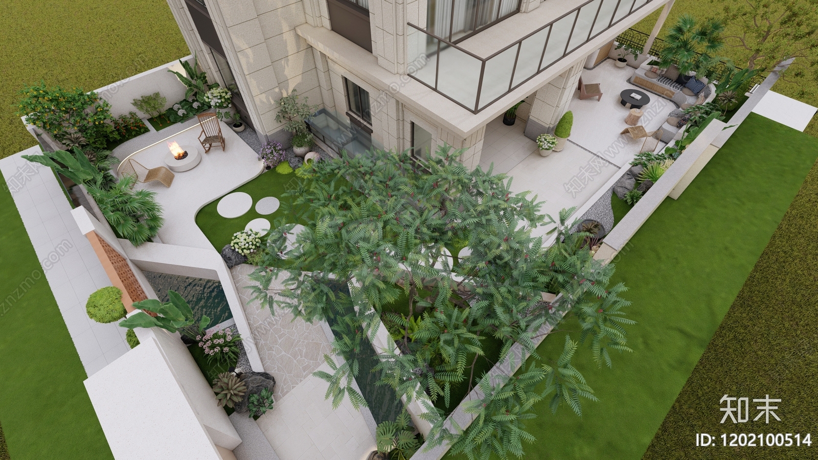 现代奶油庭院施工图下载【ID:1202100514】