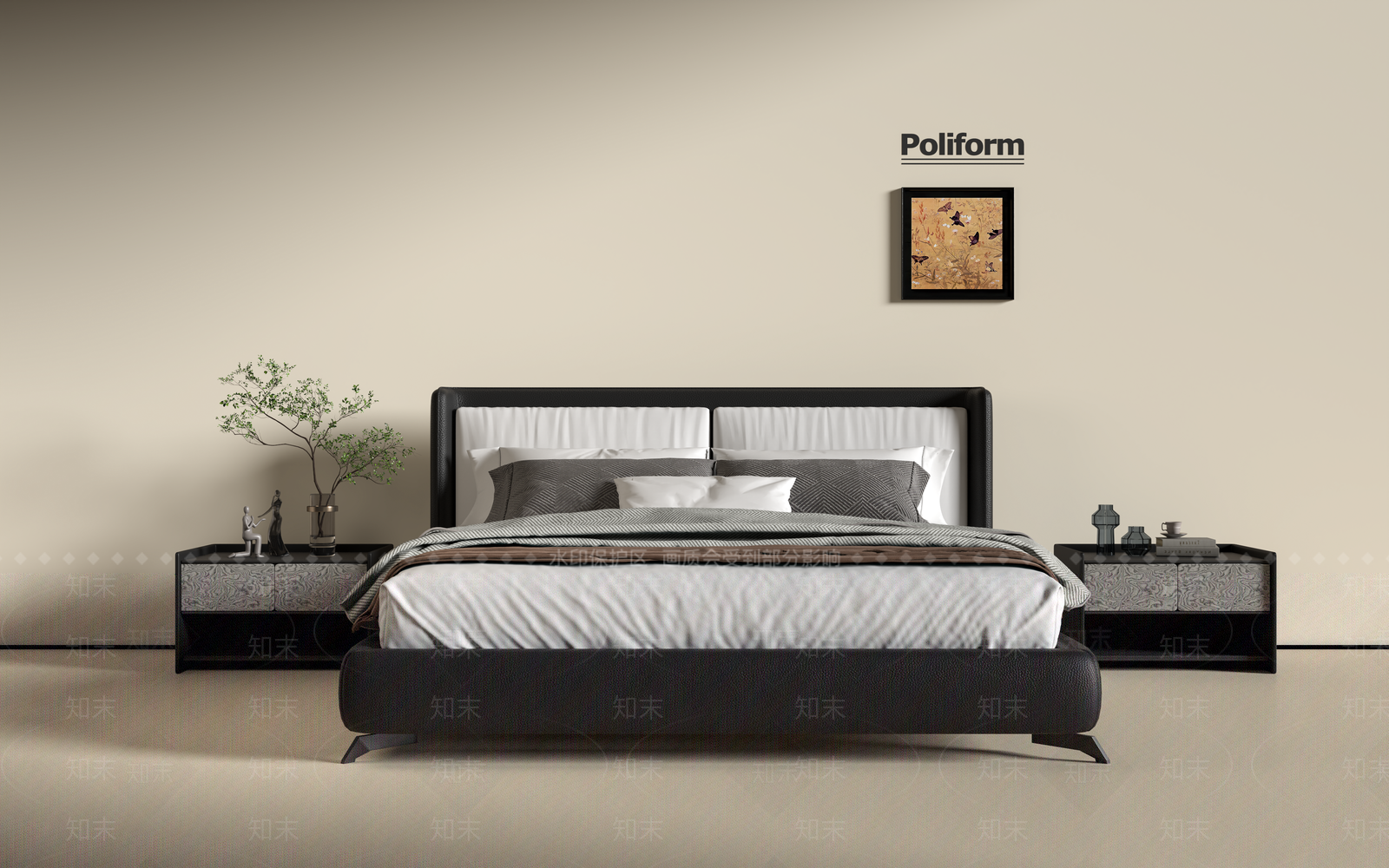 现代意式双人床SU模型下载【ID:1202108002】