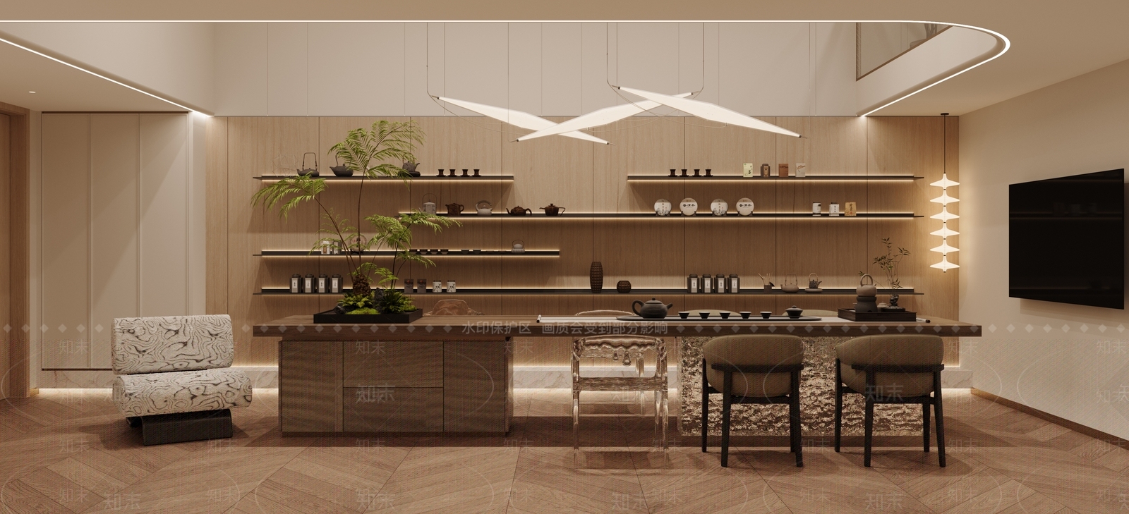 现代轻奢茶室SU模型下载【ID:1202114254】