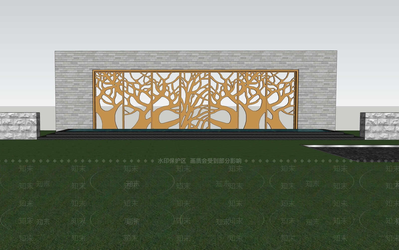 现代新中式景墙SU模型下载【ID:1203923335】