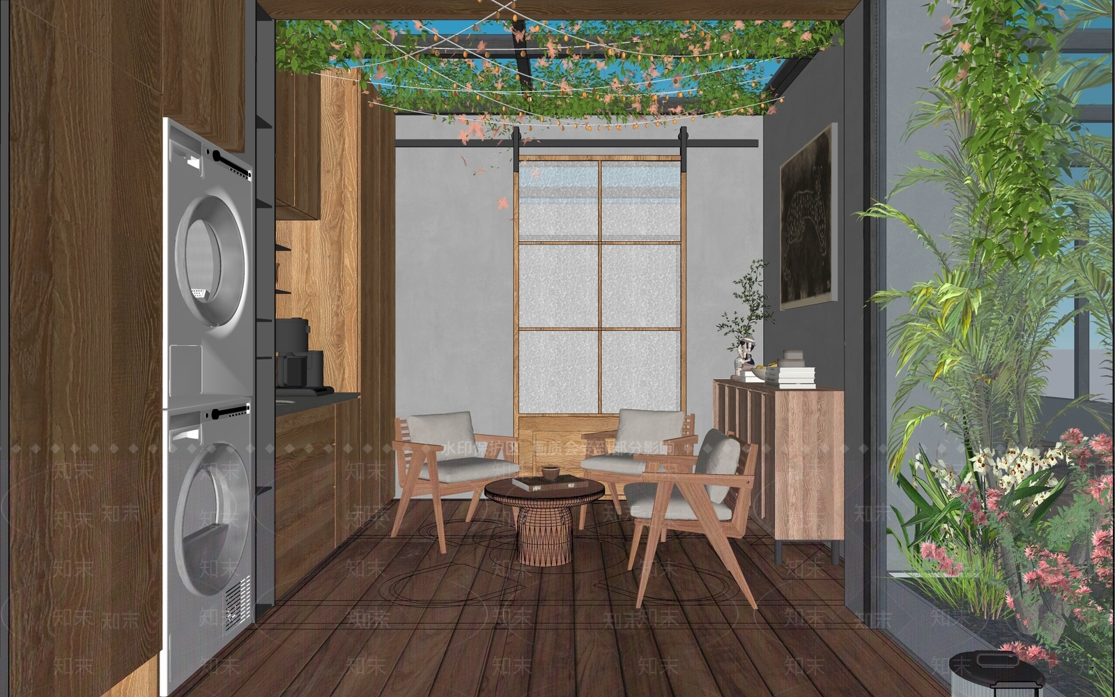 复古原木别墅阳台SU模型下载【ID:1203647005】