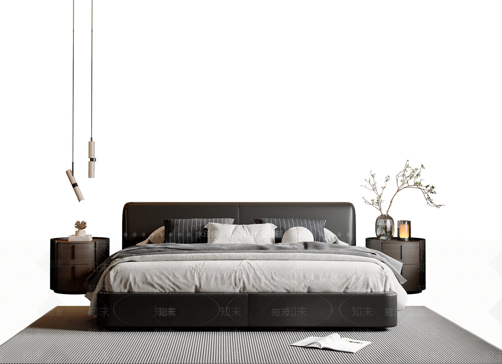 现代双人床SU模型下载【ID:1202129073】