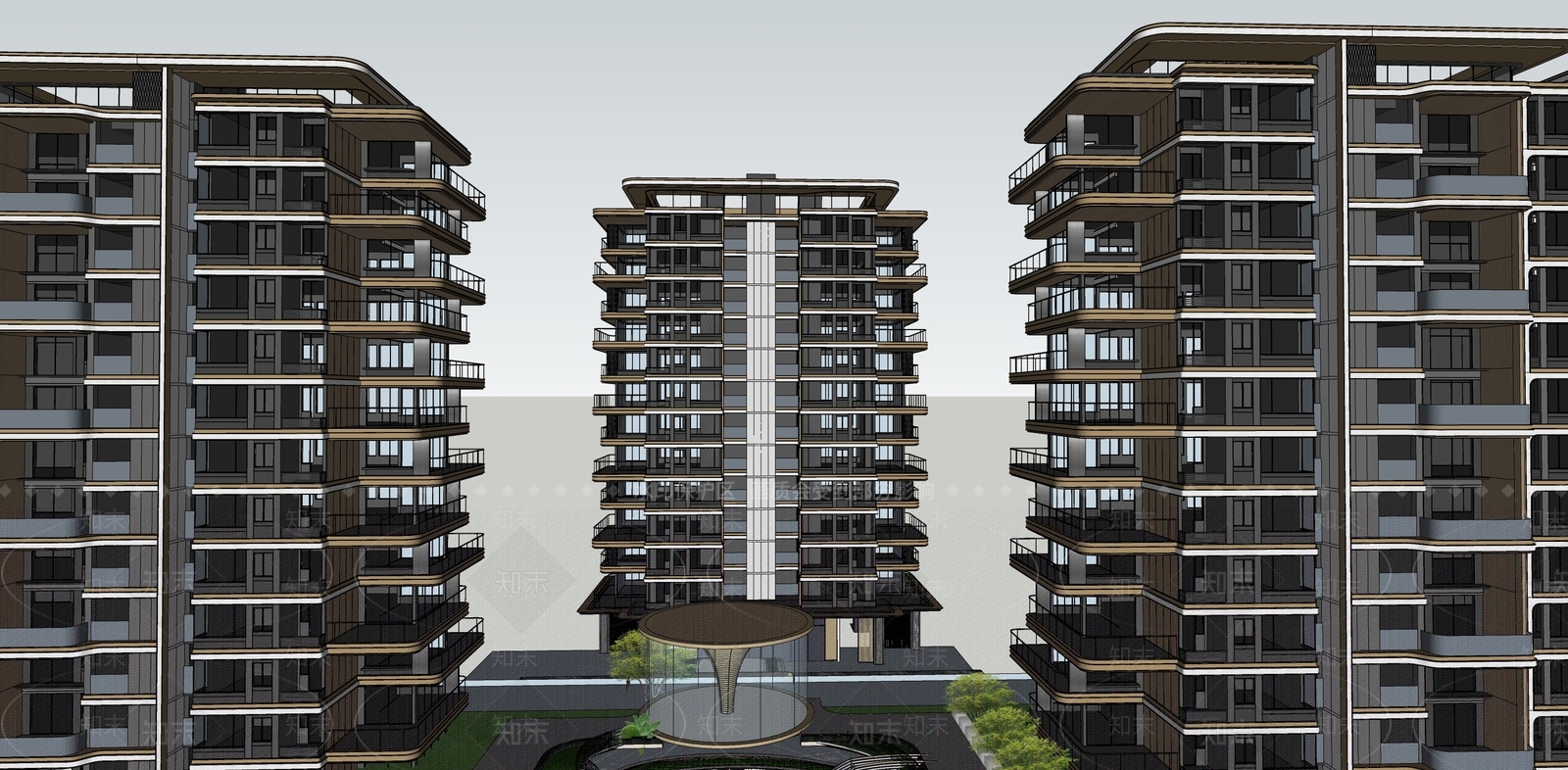 简约现代小高层住宅楼SU模型下载【ID:1202129758】