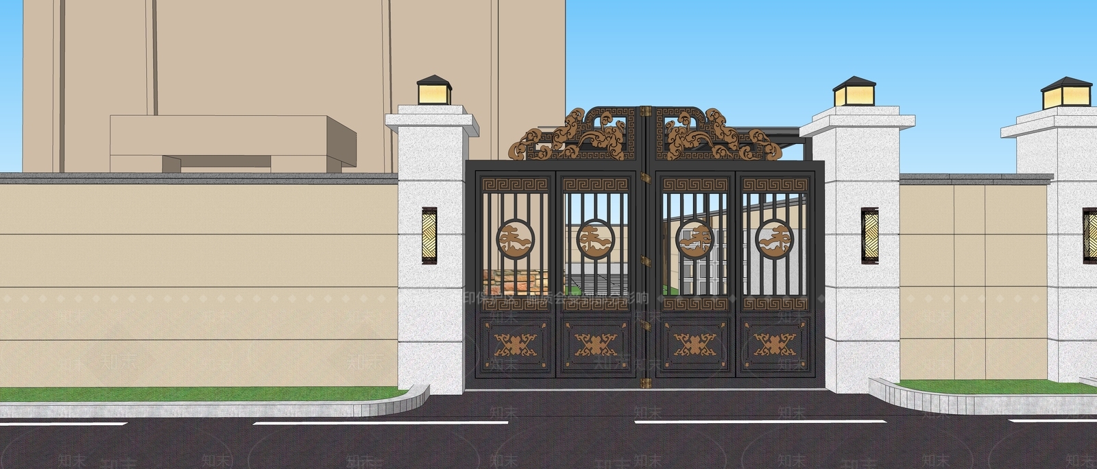 现代新中式入口大门SU模型下载【ID:1202131400】