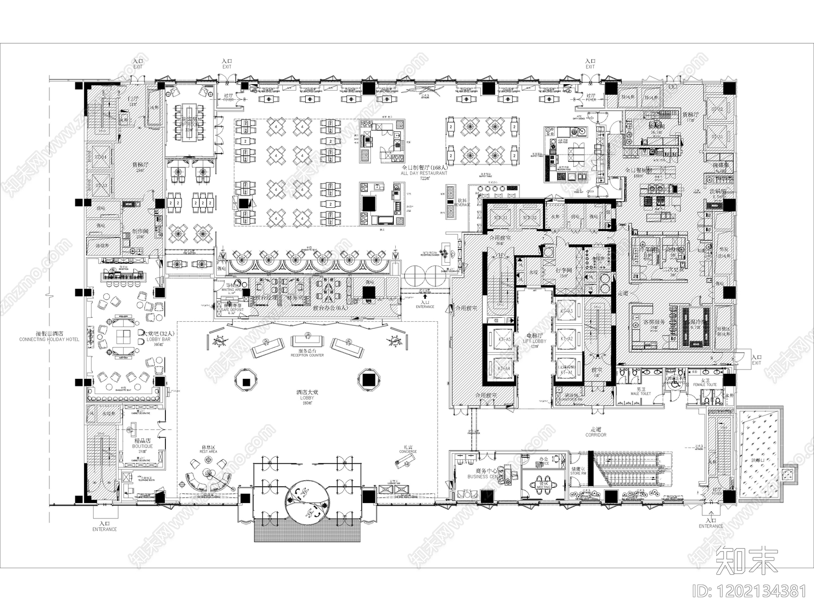 13套酒店大堂酒店客房CAD平面图施工图cad施工图下载【ID:1202134381】