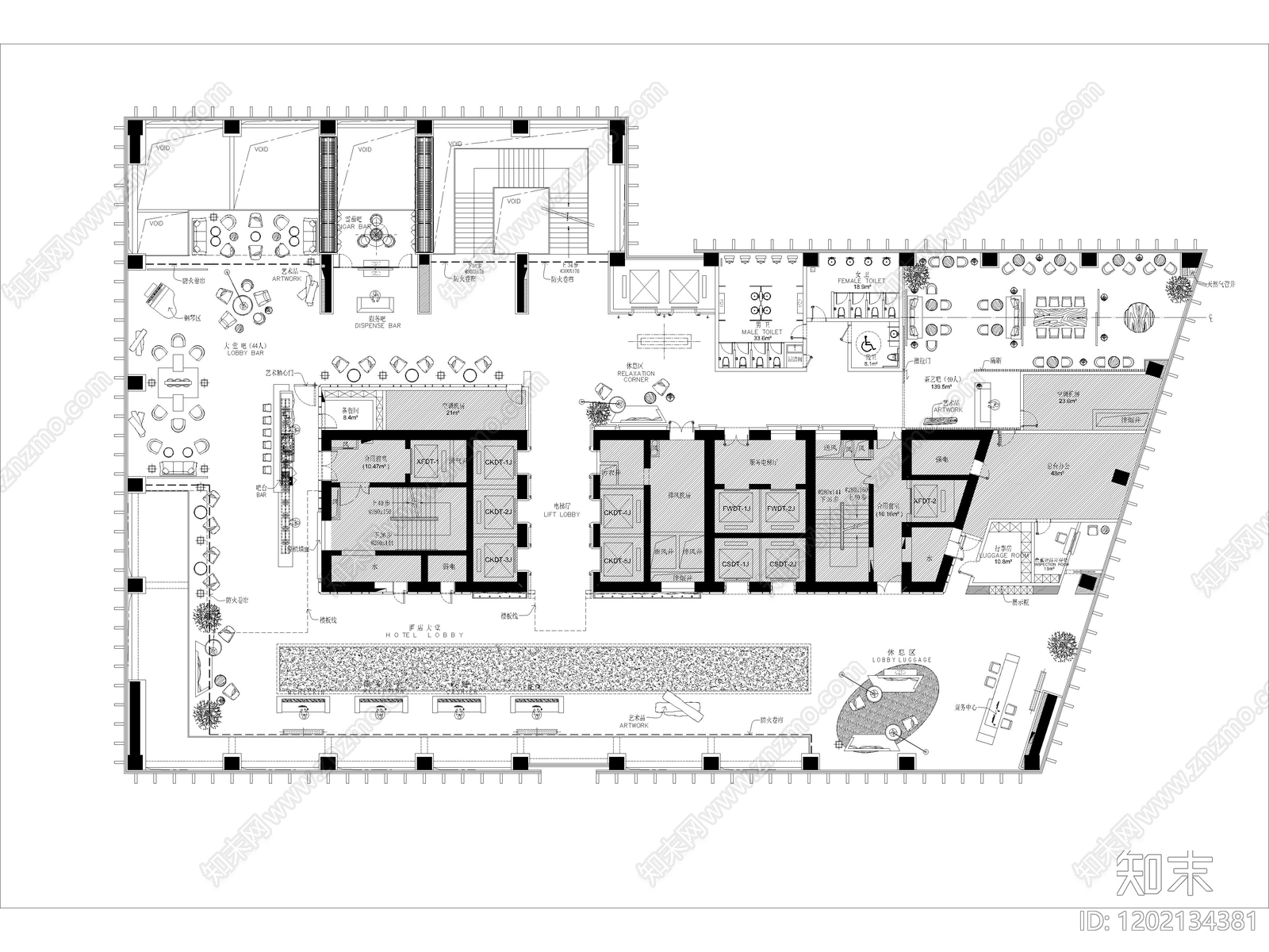 13套酒店大堂酒店客房CAD平面图施工图cad施工图下载【ID:1202134381】