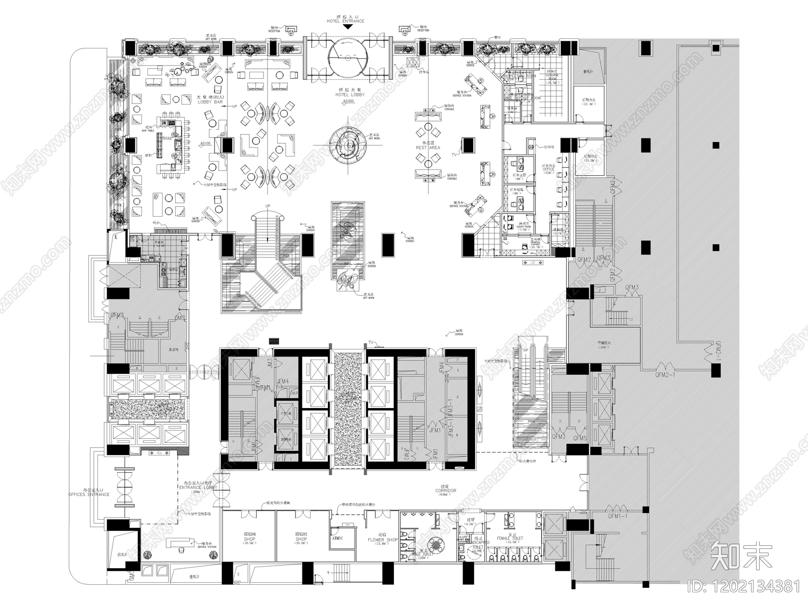 13套酒店大堂酒店客房CAD平面图施工图cad施工图下载【ID:1202134381】