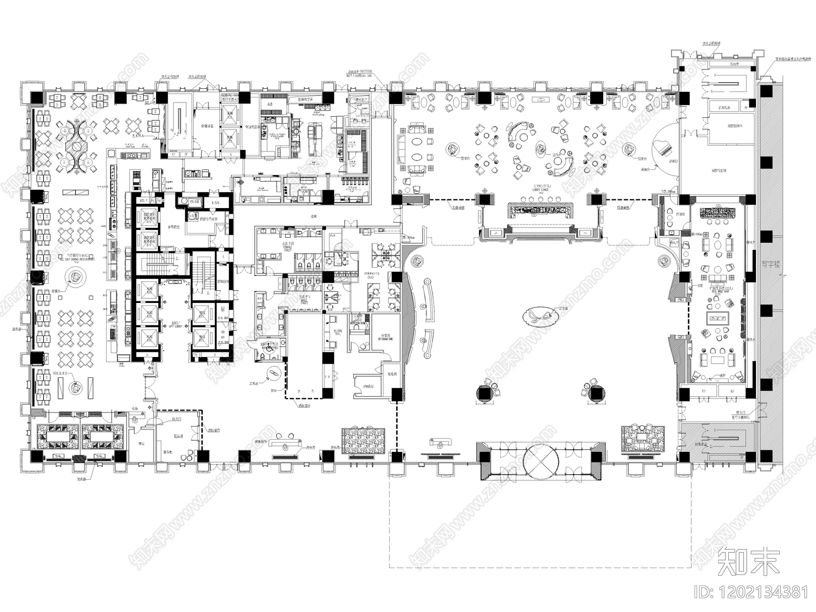 13套酒店大堂酒店客房CAD平面图施工图cad施工图下载【ID:1202134381】