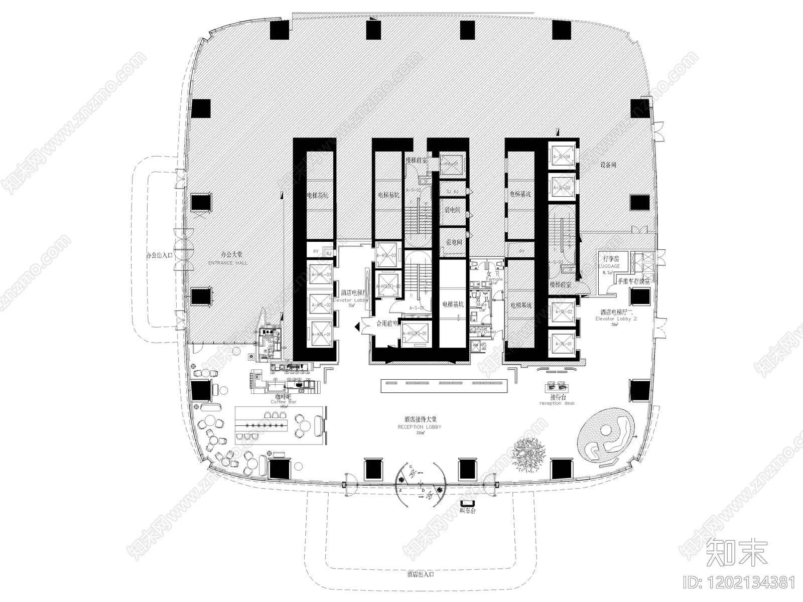 13套酒店大堂酒店客房CAD平面图施工图cad施工图下载【ID:1202134381】