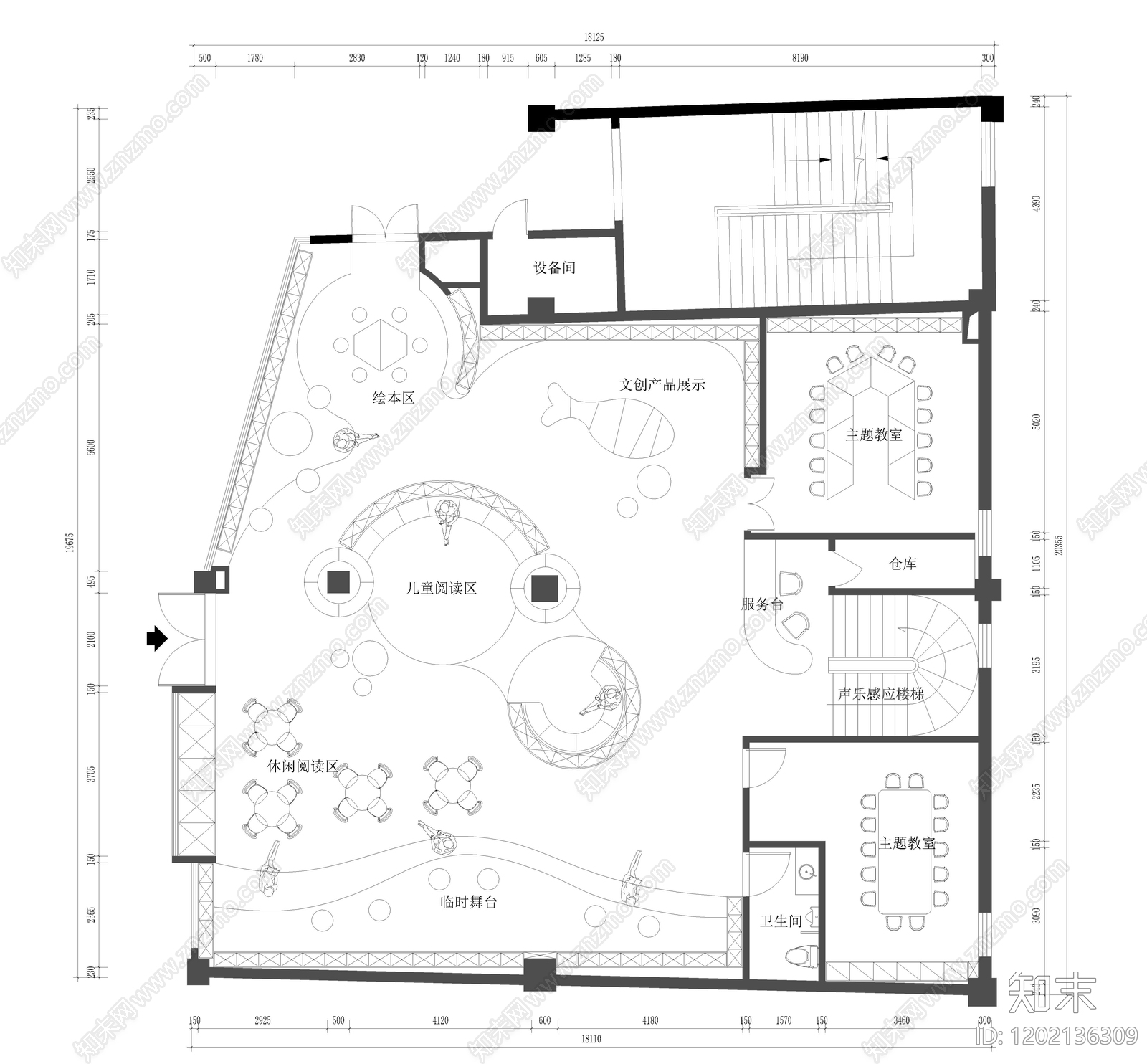 现代图书馆cad施工图下载【ID:1202136309】