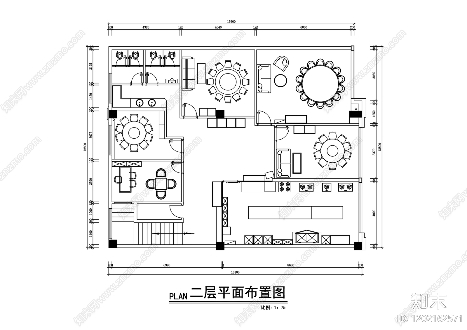 现代简约中餐厅cad施工图下载【ID:1202162571】